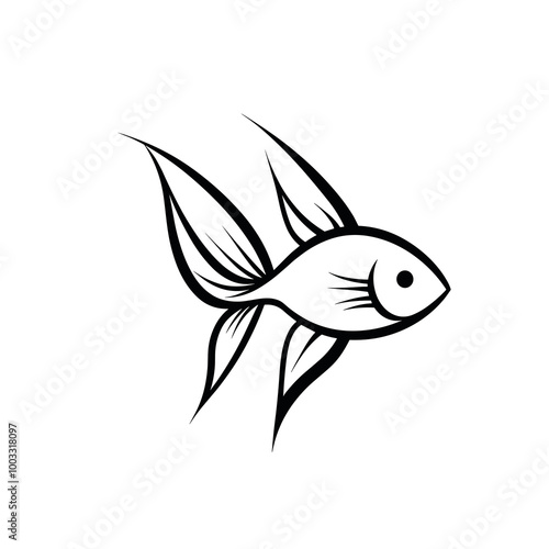 This graphic features a minimalist fish icon with elegant fins, created in a simple line design. Its black color adds modern visual appeal for diverse design projects