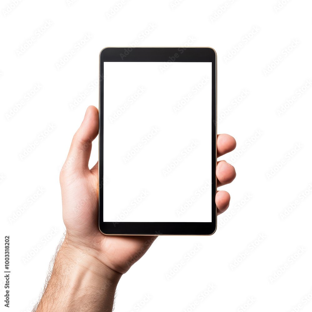 Hand holding tablet with blank screen Isolated Hand holding tablet with blank screen Isolated