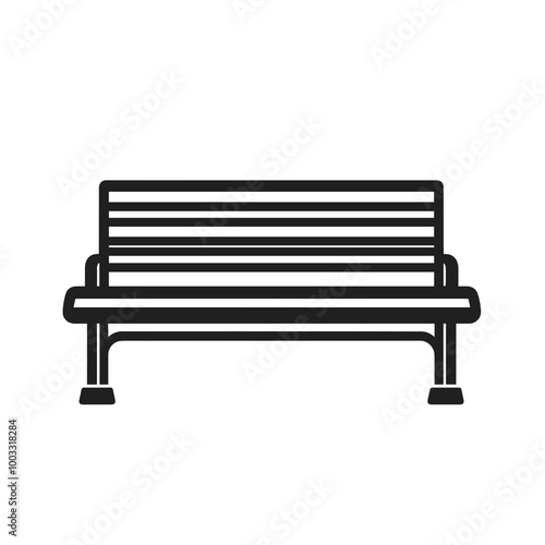 This vector icon depicts a minimalistic black line drawing of a bench suitable for parks and public spaces, emphasizing comfort and simplicity