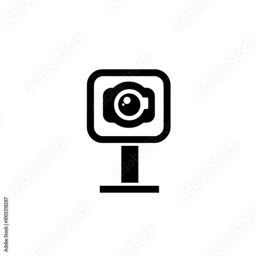 This vector icon features a minimalist black camera design with a simple line interface, suitable for use in web and print graphics related to photography