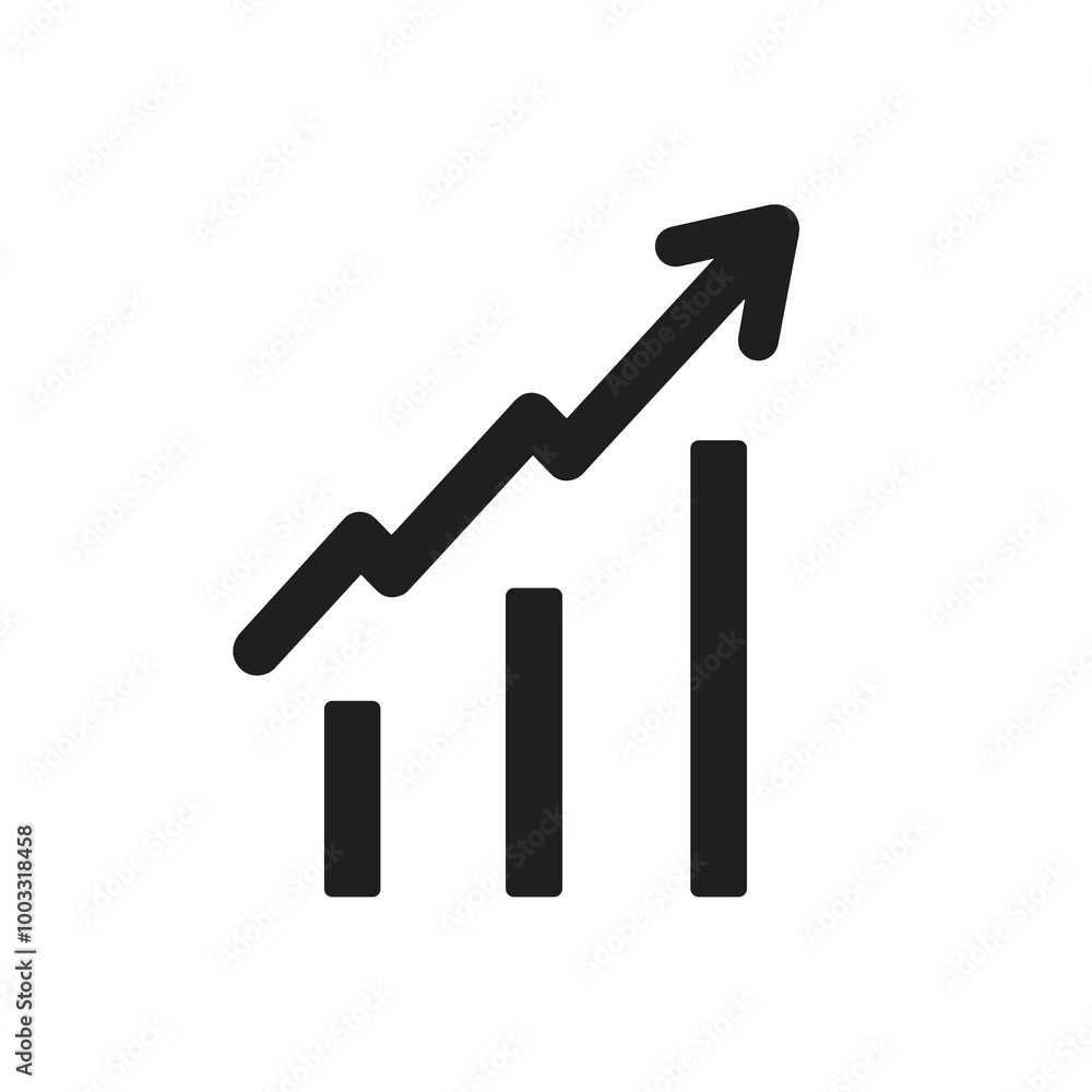This vector icon illustrates an upward arrow alongside a bar chart, symbolizing positive growth trends in a clear, minimalist style suitable for various applications This vector icon illustrates an upward arrow alongside a bar chart, symbolizing positive growth trends in a clear, minimalist style suitable for various applications