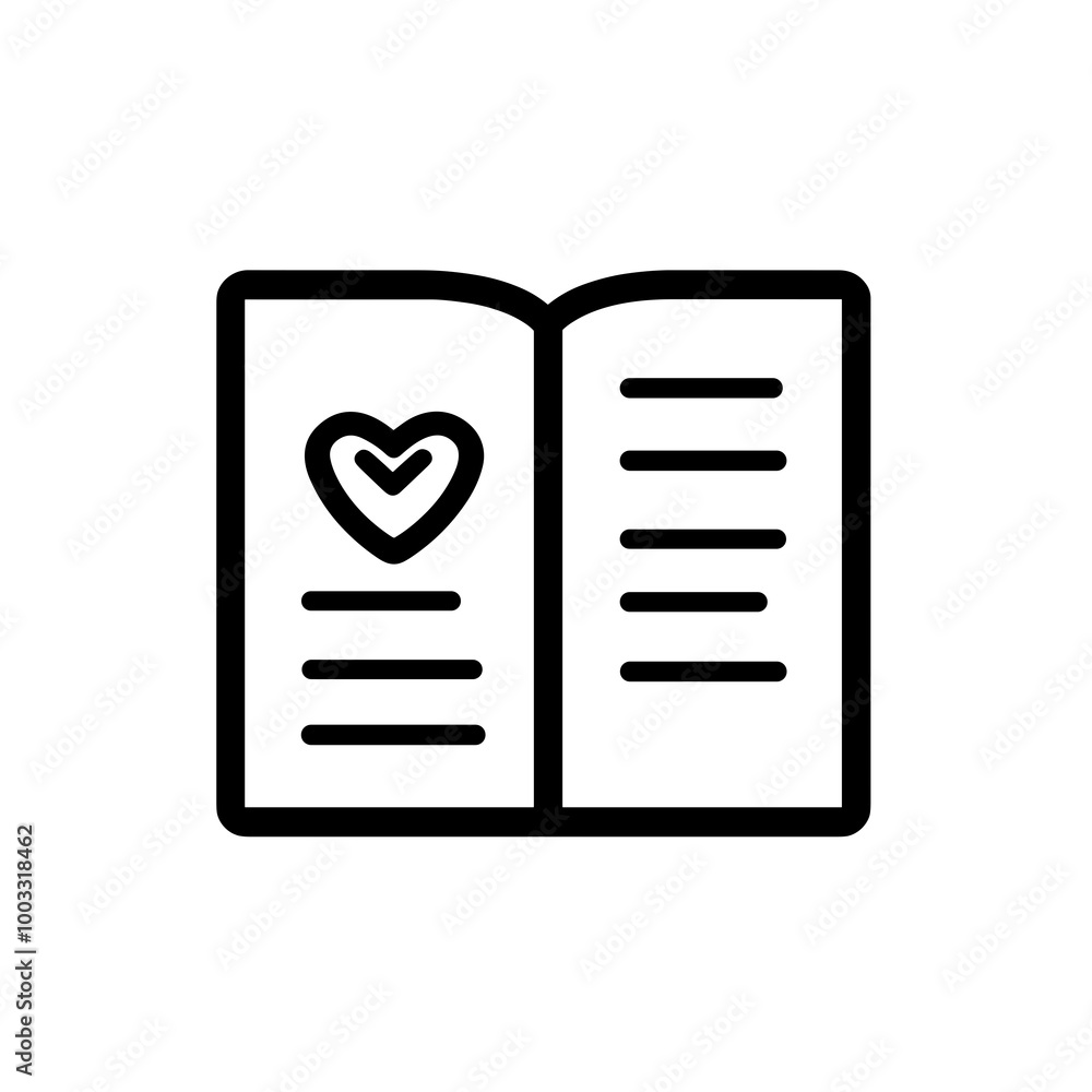 The icon showcases an open journal featuring a heart symbol, offering a visual representation of personal expression and creative writing activities The icon showcases an open journal featuring a heart symbol, offering a visual representation of personal expression and creative writing activities