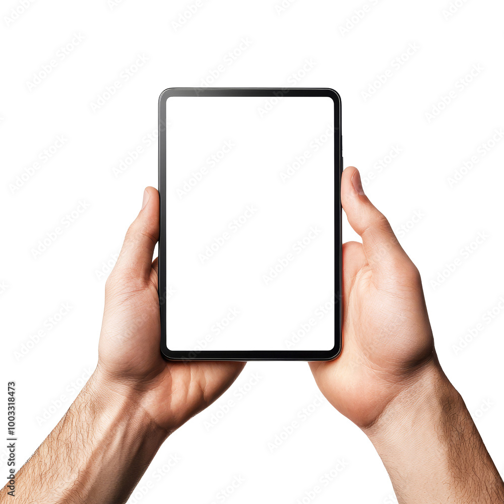Hands Holding Tablet with White Screen Hands Holding Tablet with White Screen