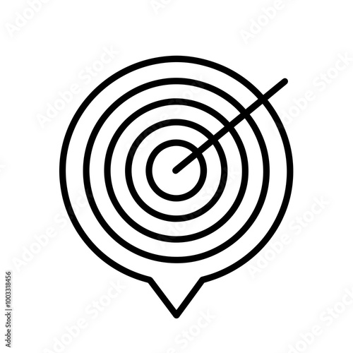 A black icon featuring a target design with concentric circles and a straight arrow pointing to the center, perfect for illustrating goals or focus areas