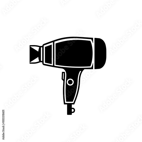 This black outline icon represents a hair dryer, designed with a simple line style for easy incorporation into various graphic design projects