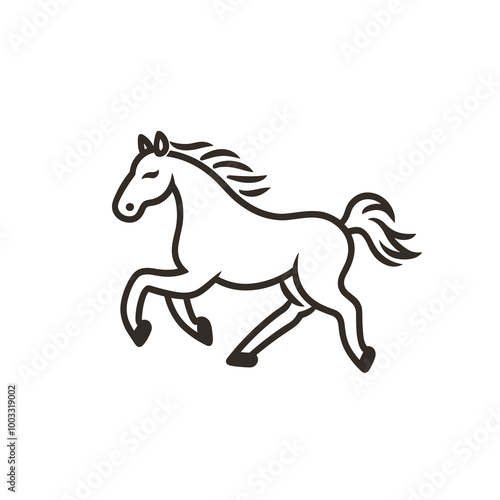 A minimalistic vector representation of a galloping horse captured in a simple line style, emphasizing speed and graceful movement in design