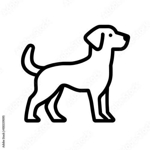 A simplistic black line icon depicting a dog standing in a natural position. This versatile vector can enhance designs related to pets and animals