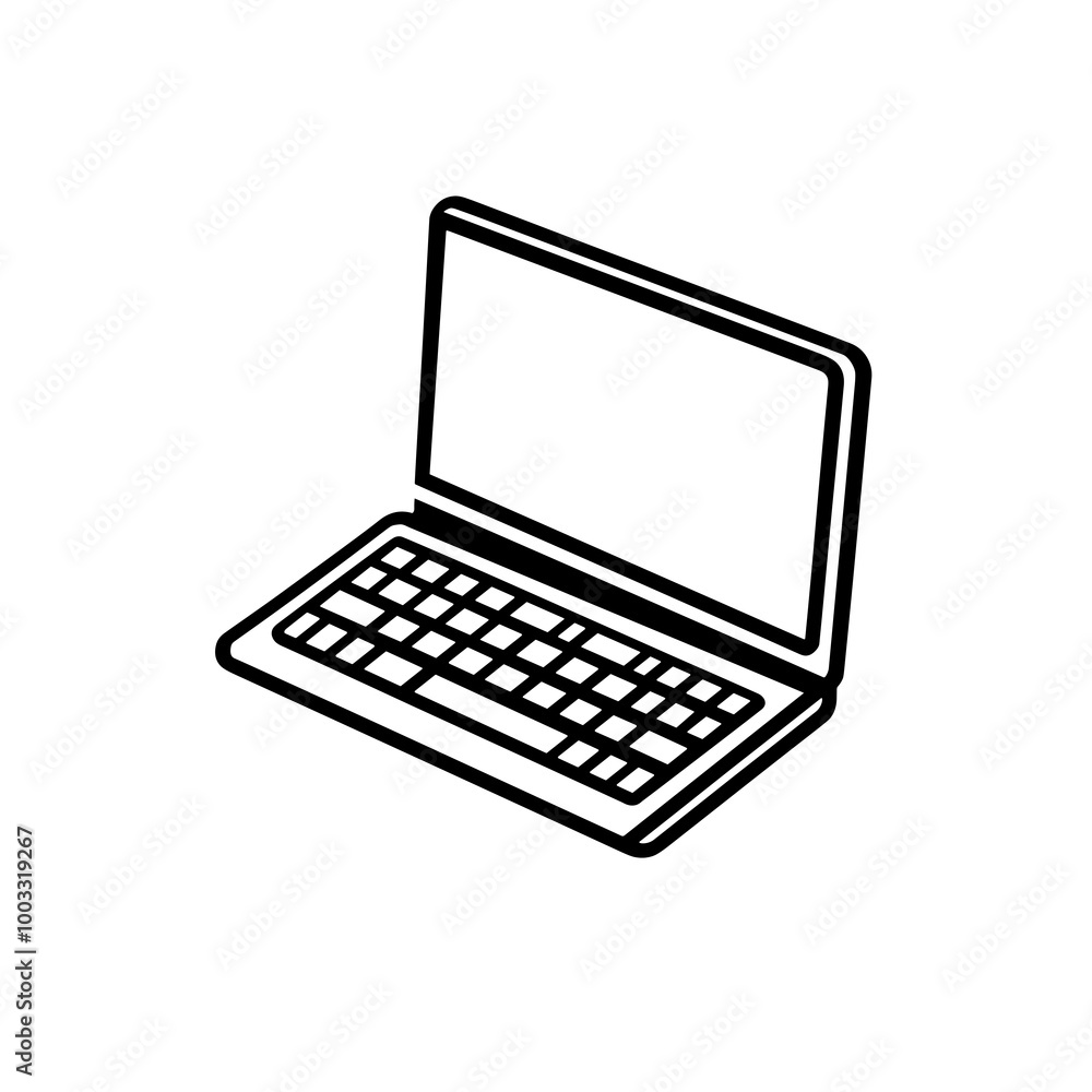 This design showcases a simple line art representation of an open laptop, emphasizing technology, communication, and digital work tools in a minimalist style This design showcases a simple line art representation of an open laptop, emphasizing technology, communication, and digital work tools in a minimalist style