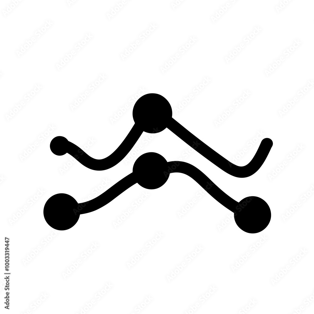 This black vector icon depicts a simple line graph featuring distinct curves and connecting nodes, ideal for representing data trends and analytics This black vector icon depicts a simple line graph featuring distinct curves and connecting nodes, ideal for representing data trends and analytics