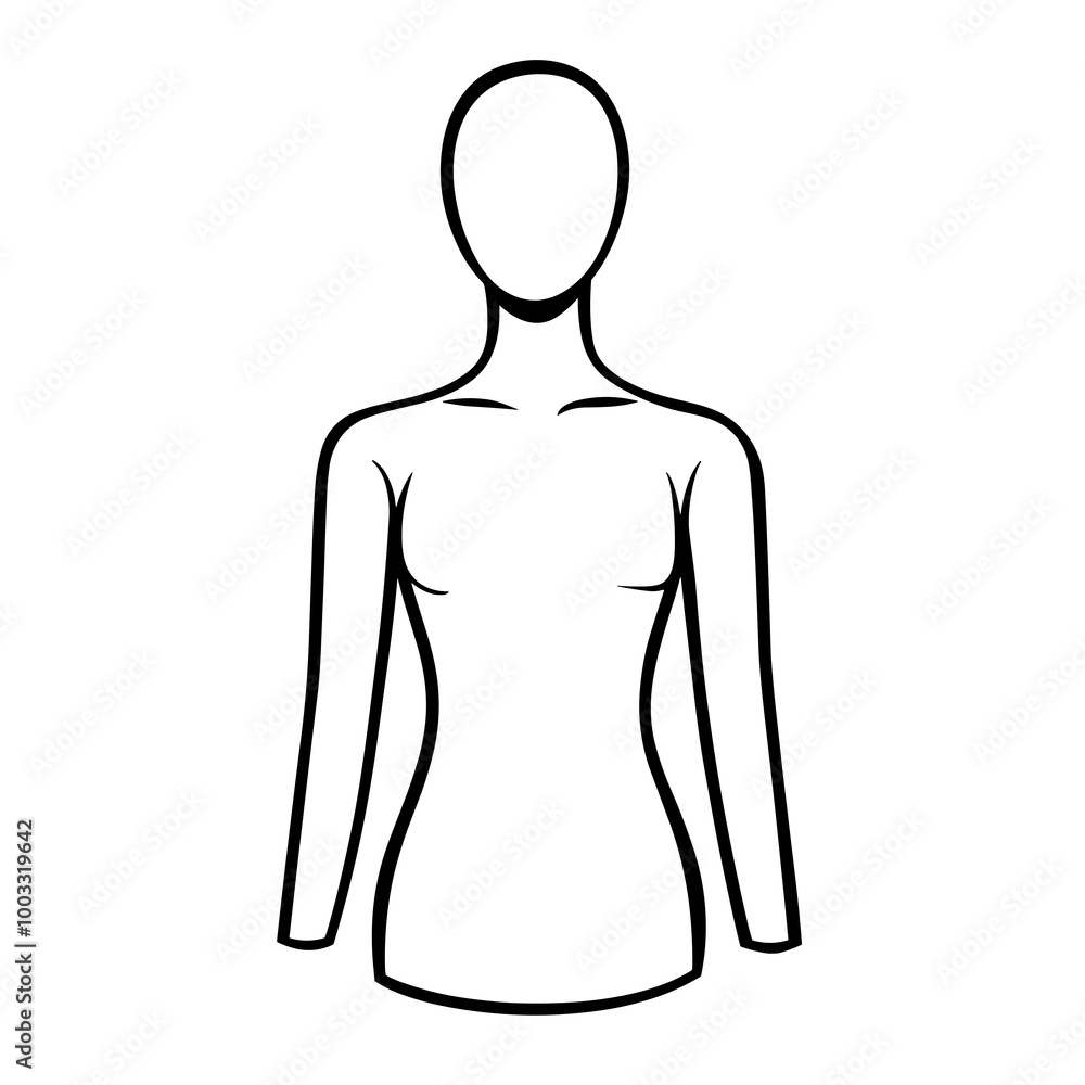 A black line icon depicting a female mannequin with long sleeves, designed for fashion sketches and digital artwork, enhancing creative projects in clothing design A black line icon depicting a female mannequin with long sleeves, designed for fashion sketches and digital artwork, enhancing creative projects in clothing design