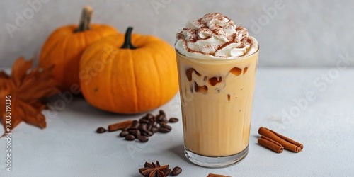 Iced pumpkin spice latte with whipped cream