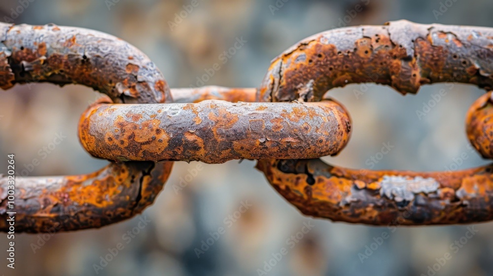 Rusty Chain Links on a Weathered Surface Rusty Chain Links on a Weathered Surface
