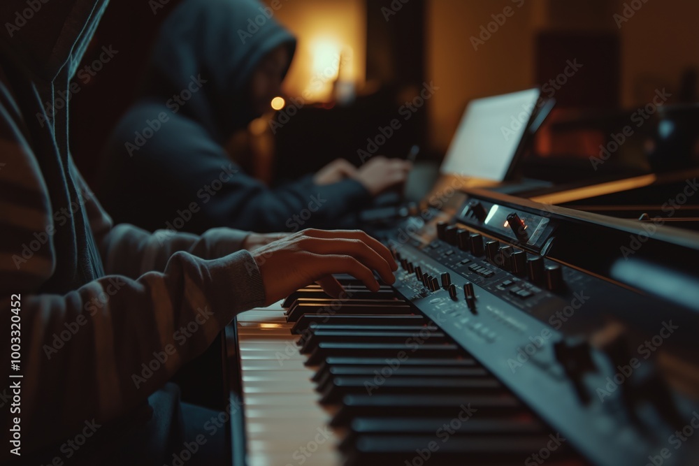 Hiphop songwriters composing music in recording studio Hiphop songwriters composing music in recording studio