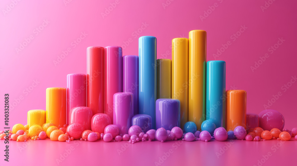 Colorful 3D geometric shapes on a pink background. Colorful 3D geometric shapes on a pink background.