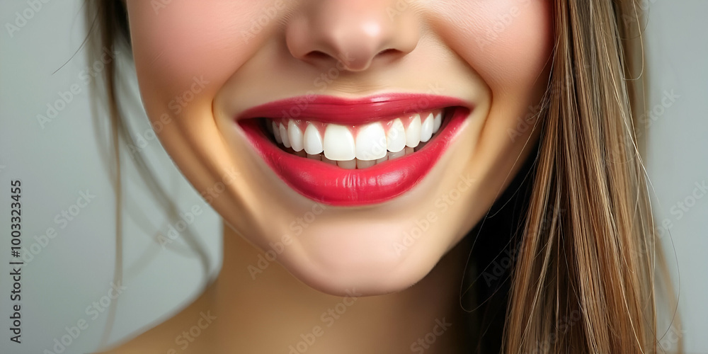 Close-up of a woman's smiling face with bright red lipstick Close-up of a woman's smiling face with bright red lipstick