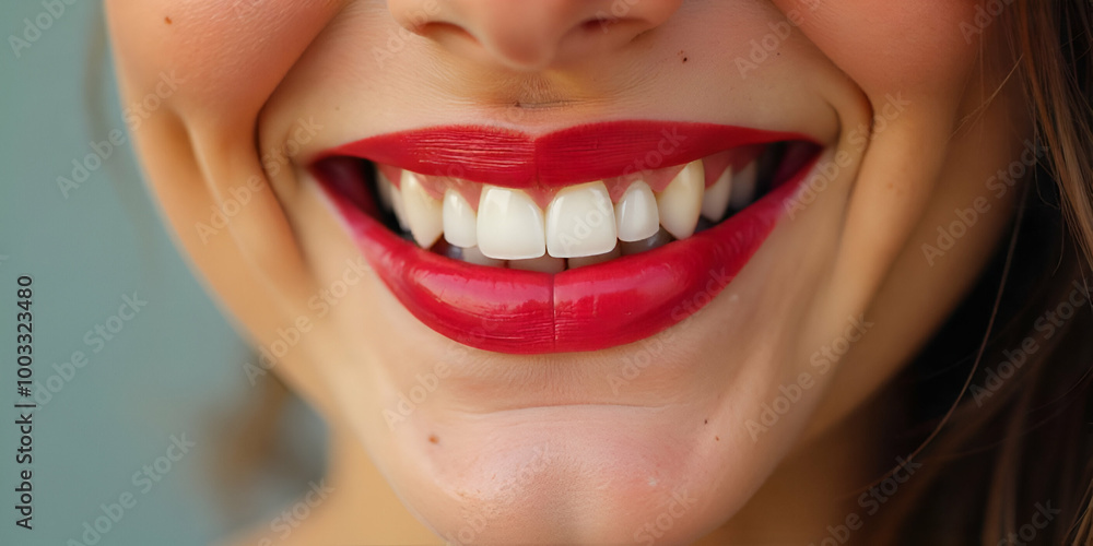 Close-up of a woman's smiling face with bright red lipstick Close-up of a woman's smiling face with bright red lipstick