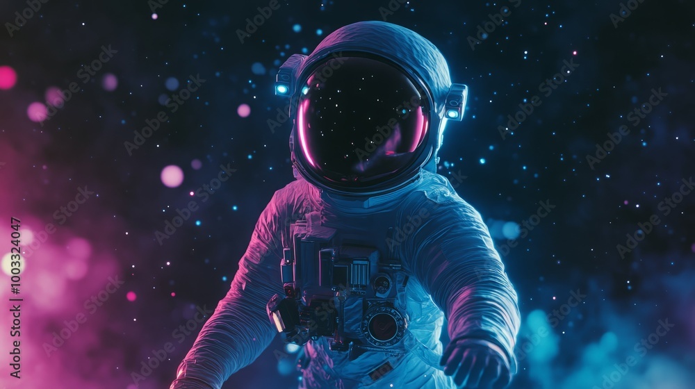 An astronaut in a futuristic spacesuit with neon lighting. An astronaut in a futuristic spacesuit with neon lighting.