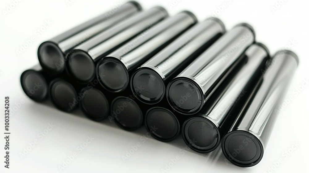 Stack of Black Cylindrical Containers Stack of Black Cylindrical Containers