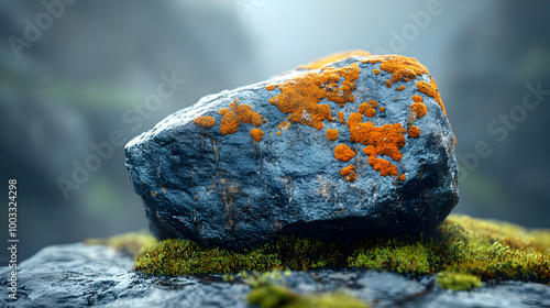 Closeup Photo of a Grey Rock with Orange Lichen