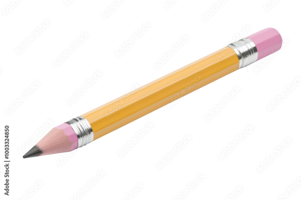 A yellow pencil with a pink eraser on a white isolated background. isolated on transparent background. A yellow pencil with a pink eraser on a white isolated background. isolated on transparent background.
