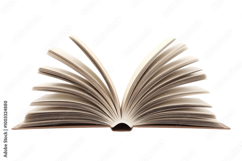 An open book displaying its pages with a slight curve, set against a white background. isolated on transparent background. An open book displaying its pages with a slight curve, set against a white background. isolated on transparent background.