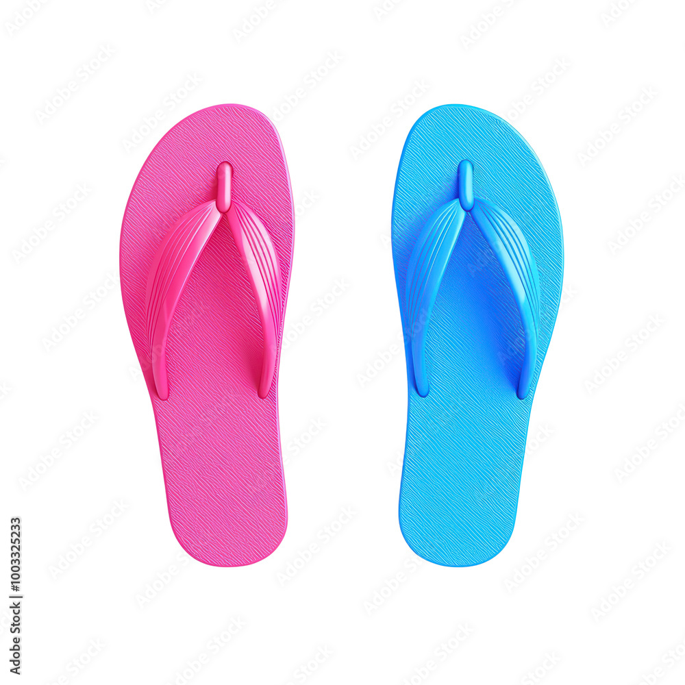Colorful flip-flops in pink and blue on a white isolated background. isolated on transparent background. Colorful flip-flops in pink and blue on a white isolated background. isolated on transparent background.