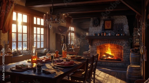 Wallpaper Mural Cozy Medieval Tavern Interior with Rustic Decor and Fireplace Ambiance Torontodigital.ca