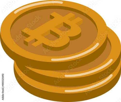 Bitcoin Coin Stack: A stack of golden Bitcoin coins in an isometric view, symbolizing cryptocurrency, finance, and digital wealth. Perfect for presentations, articles, and social media. 