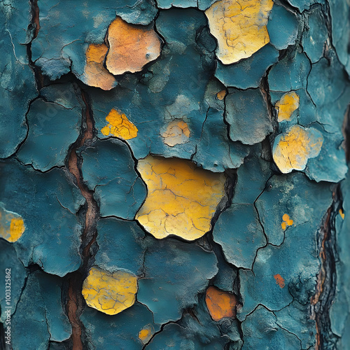 Abstract Blue and Yellow Cracked Paint Texture photo