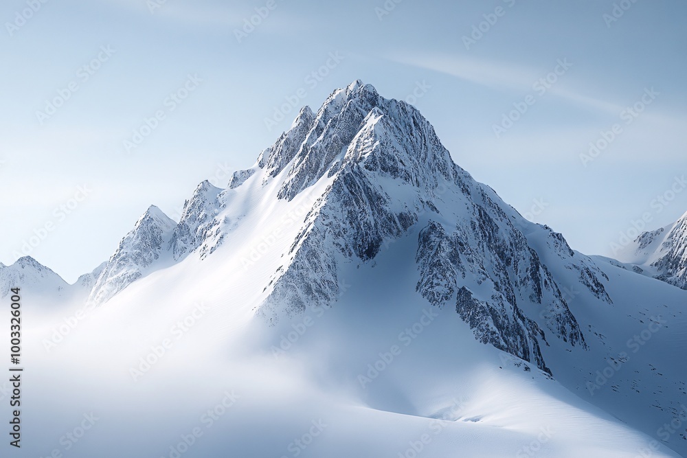 Fototapeta premium Snowy Mountain Peak Under a Clear Blue Sky