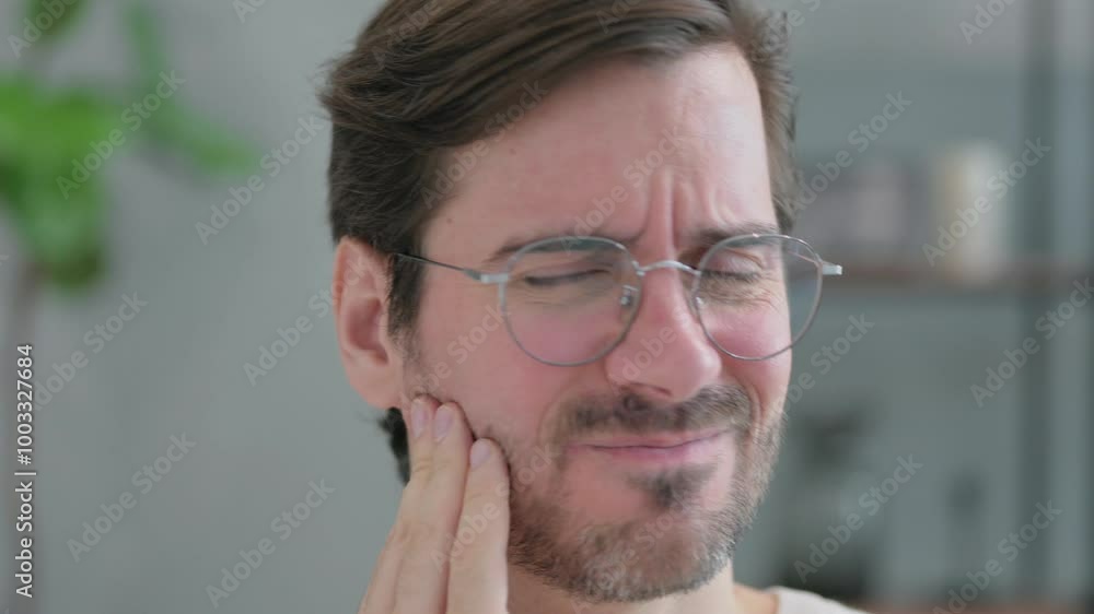 Close up of Young Man with Toothache at Home Close up of Young Man with Toothache at Home