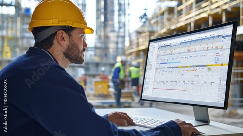 Obraz na płótnie Generate a photo realistic image of scheduling managers optimizing the construction schedule, with project timeline adjustments, scheduling software interface, team collaboration, w salonie