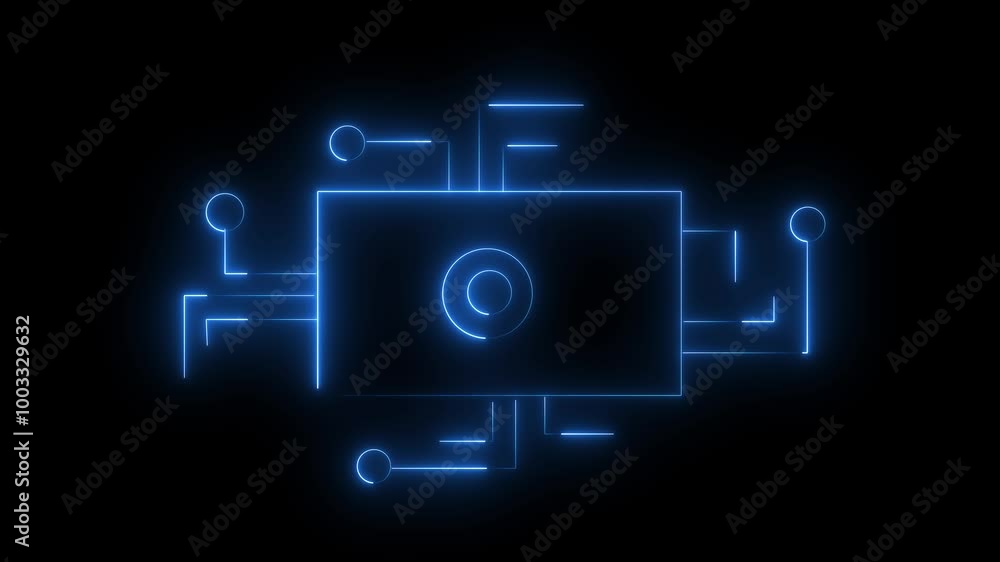 Abstract technology blue color icon animation with neon sing glowing colour on background. Abstract technology blue color icon animation with neon sing glowing colour on background.