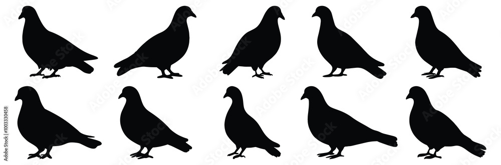 Fototapeta premium Pigeon silhouette set vector design big pack of bird illustration and icon