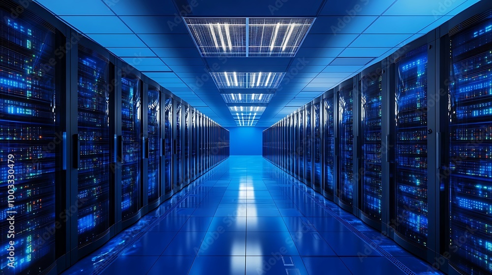 Fototapeta premium Futuristic data center displaying organized rows of illuminated servers image