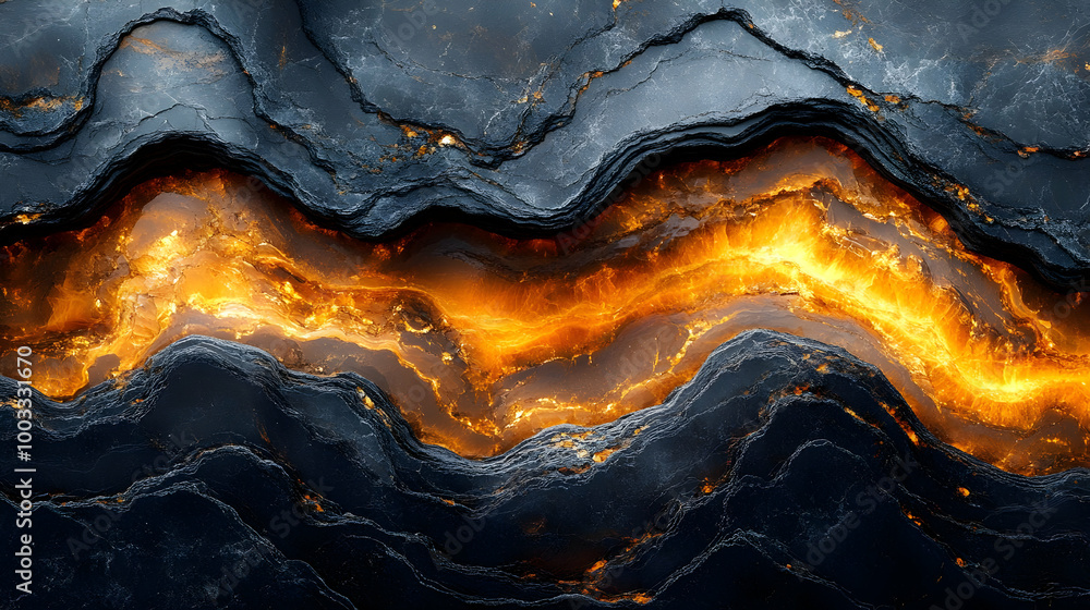 Abstract Background - Black & Gold Stone with Molten Center Abstract Background - Black & Gold Stone with Molten Center
