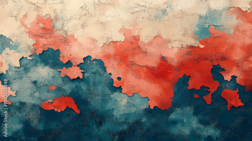 Abstract textured wall with red, blue, and white paint. Abstract textured wall with red, blue, and white paint.