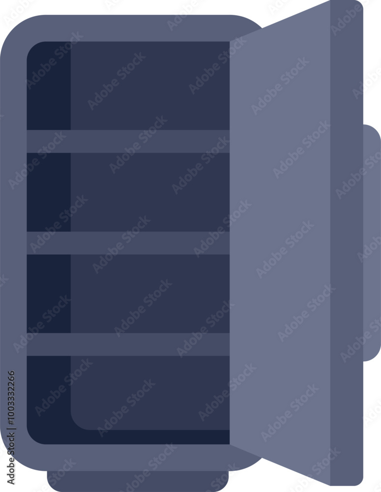 Empty open metal safe with shelves for storing valuables is isolated on white background Empty open metal safe with shelves for storing valuables is isolated on white background