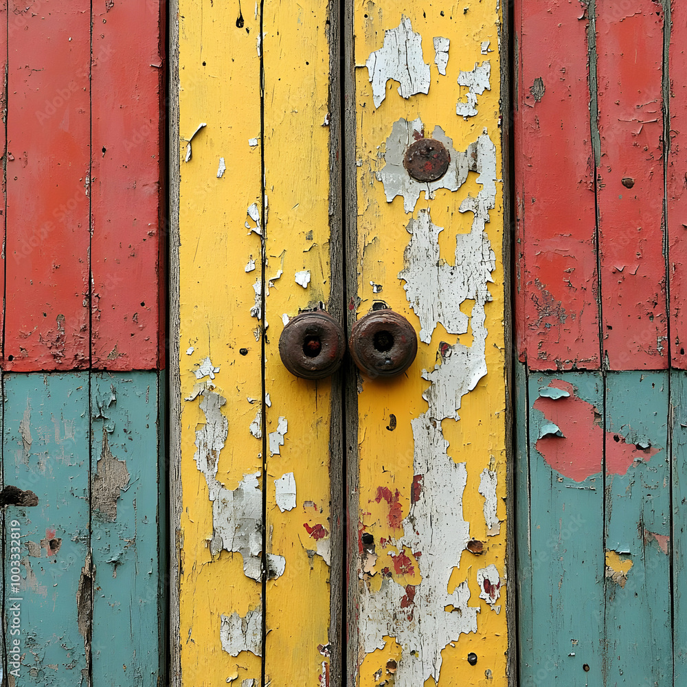 Abstract Background of a Worn Wooden Door with Peeling Paint Abstract Background of a Worn Wooden Door with Peeling Paint