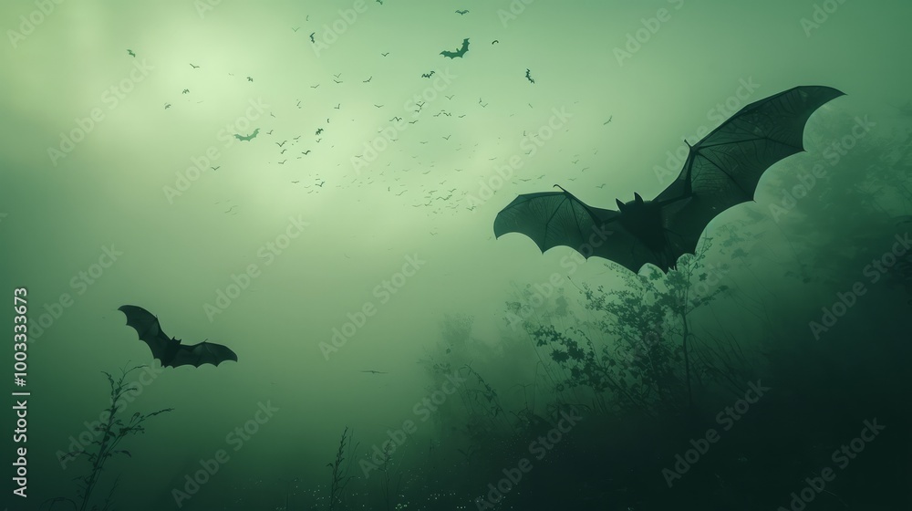 Two bats flying in the air over a forest with lots of trees Two bats flying in the air over a forest with lots of trees