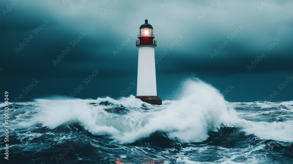 Lighthouse Standing Tall in Stormy Sea Lighthouse Standing Tall in Stormy Sea