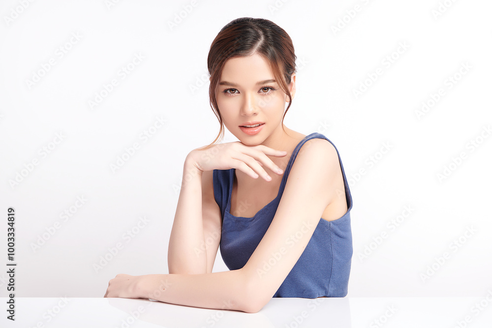 Beautiful young asian woman with clean fresh skin on white background, Face care, Facial treatment, Cosmetology, beauty and spa, Asian women portrait. Beautiful young asian woman with clean fresh skin on white background, Face care, Facial treatment, Cosmetology, beauty and spa, Asian women portrait.