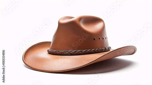 Brown leather cowboy hat isolated on white background.