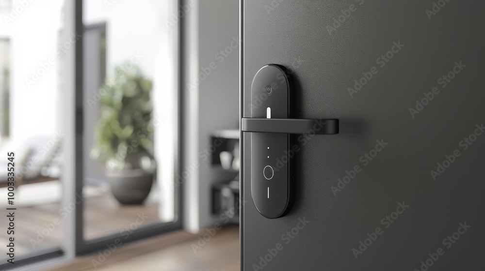 A door handle on a black door with glass sliding doors A door handle on a black door with glass sliding doors