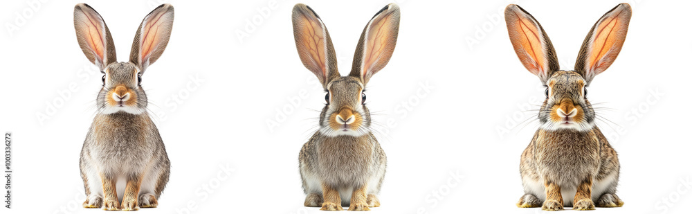 Cute Rabbits Sitting with Large Ears and Soft Fur Isolated on Transparent Background Cute Rabbits Sitting with Large Ears and Soft Fur Isolated on Transparent Background