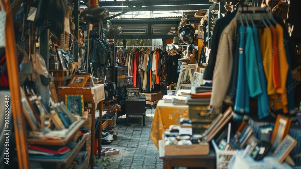 Bustling Flea Market Filled with Unique Items Bustling Flea Market Filled with Unique Items