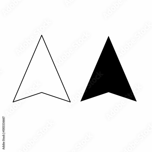 Image cursor pointing upwards. The one on the left is a simple white line, while the one on the right is a solid black fill. Both are placed side by side on a white background.