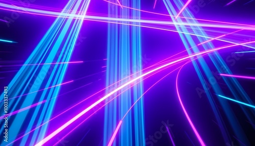 Futuristic Glowing Light Beams Vibrant Purple and Cyan Dynamic Energy Flow in Dark Space