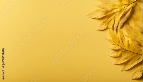 Fundo amarelo com folhas ao lado direito na mesma cor. photo