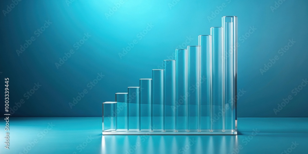 Obraz premium Radial and column graph in glassmorphism style on blue background , render, chart, data visualization,glass effect